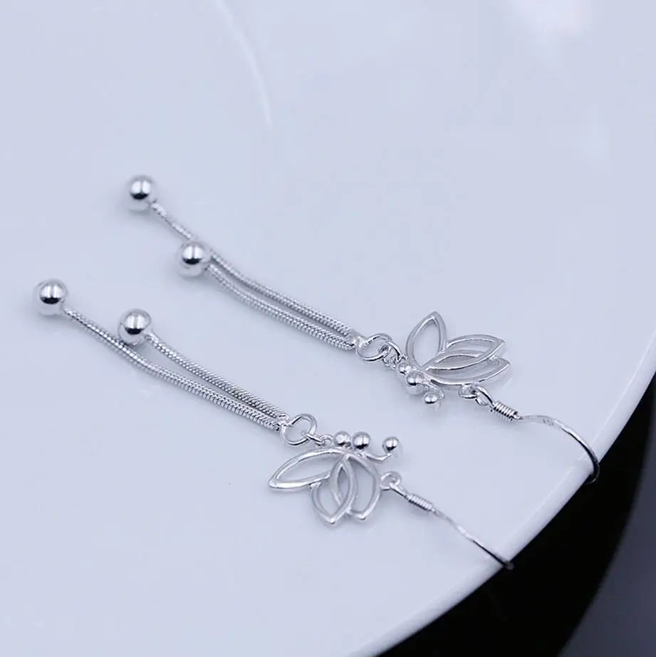 925 Sterling Silver Butterfly Long Tassel Beads Drop Earrings For Women Boucle d'oreille oorbellen S-E65 - Prata925.pt