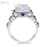 Anéis De 3 Peças - 2.6Ct - Princesa Cut, Branco, Azul, AAAAA CZ, Luxo - Prata925.pt