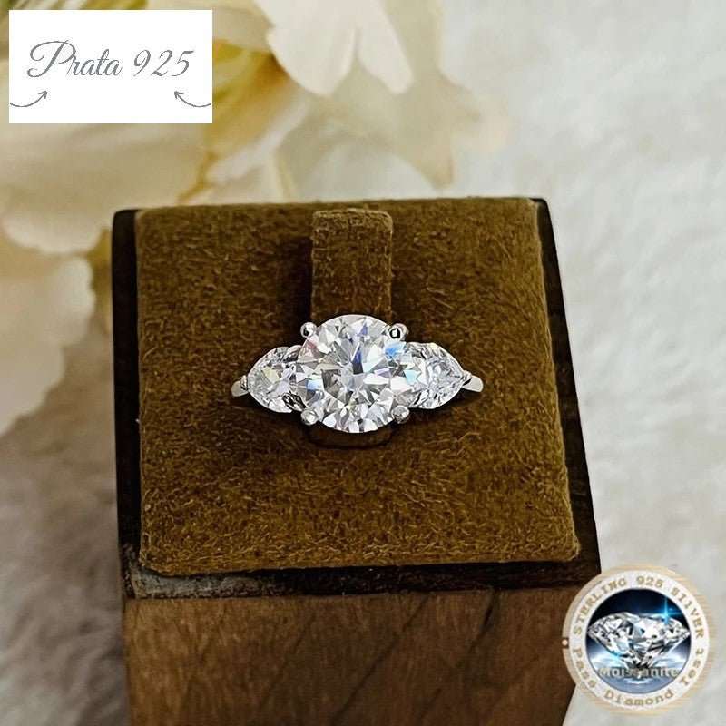 Anel De Prata 925 De Luxo - 3 Quilates - D-COLOR Moissanite - Prata925.pt