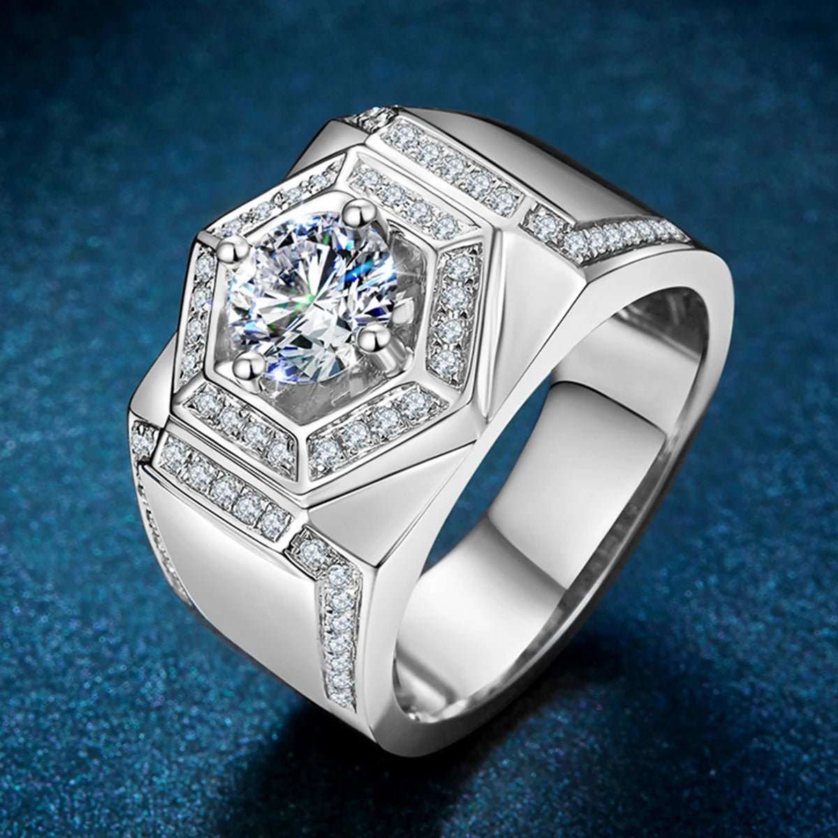 Anel Masculino - Moissanite 1 CT - prata banhado a ouro com certificado - Prata925.pt