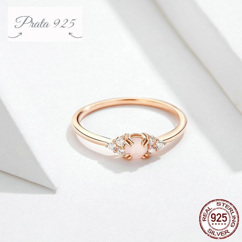 Anel Elegante em Prata  Banhado a Ouro Rosa  - Opala Rosa - Prata925.pt