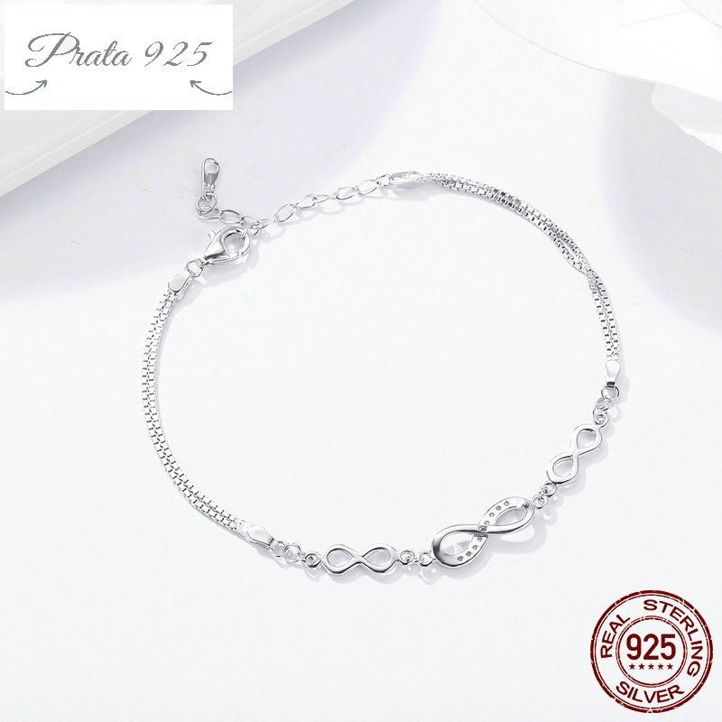 Pulseira com corrente do Infinito - Amor Infinito ajustável - Prata925.pt