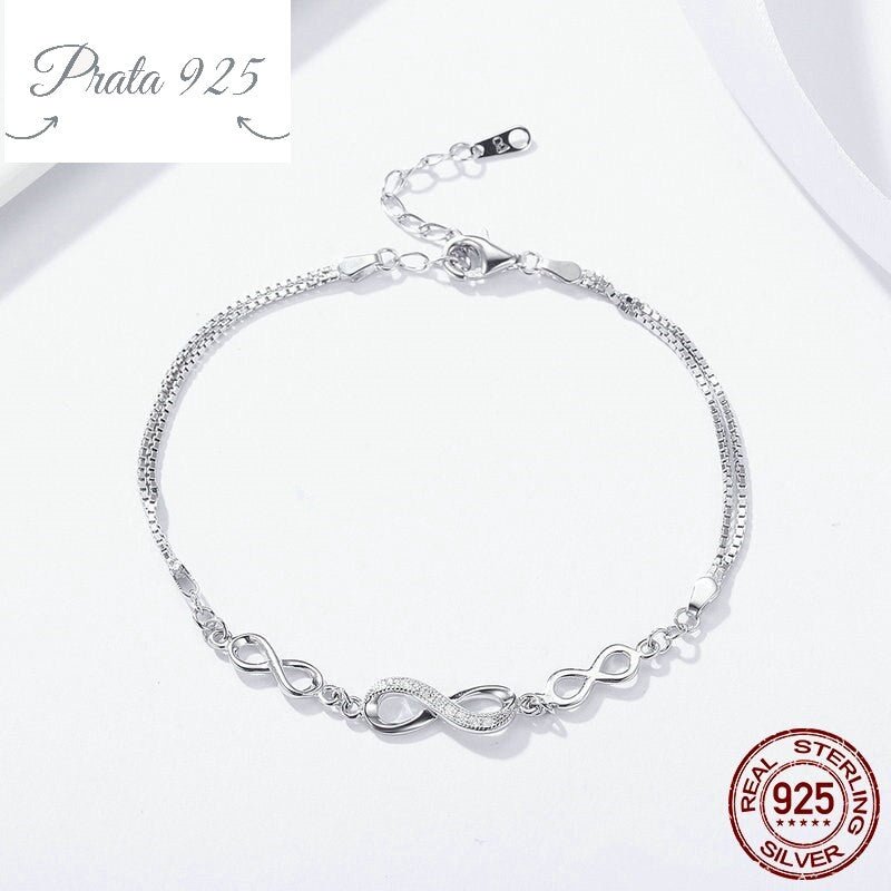 Pulseira com corrente do Infinito - Amor Infinito ajustável - Prata925.pt