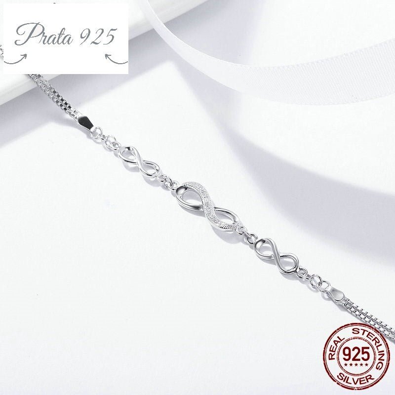 Pulseira com corrente do Infinito - Amor Infinito ajustável - Prata925.pt