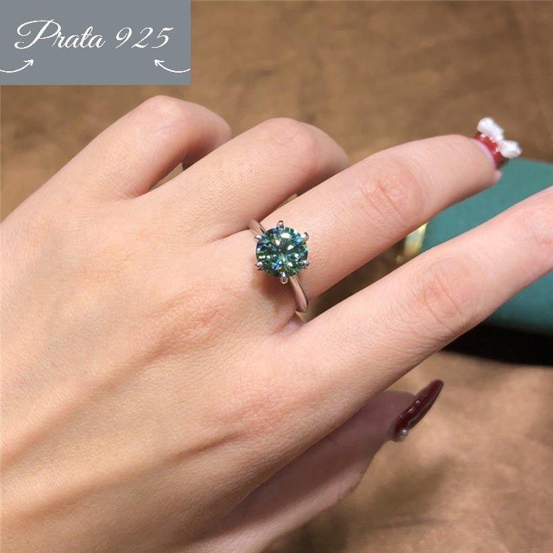 Anel de Moissanite Verde Prata 1-2-3-5 Quilates Anéis de Luxo com Certificado GRA - Prata925.pt