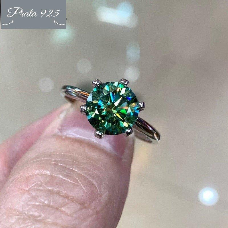 Anel de Moissanite Verde Prata 1-2-3-5 Quilates Anéis de Luxo com Certificado GRA - Prata925.pt